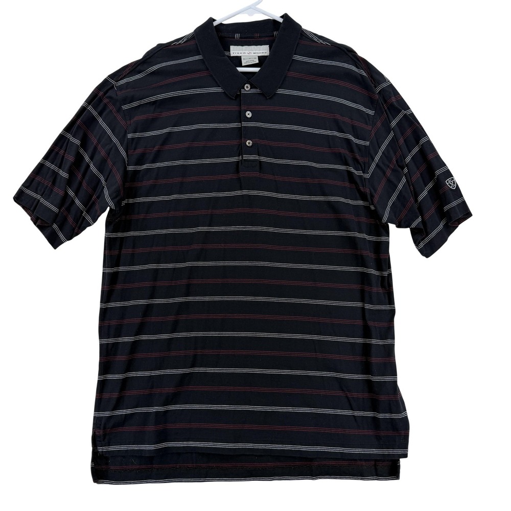 Vintage Nike Tiger Woods Polo Shirt‎ Mens XL Black Stripe Cotton Knit Golf 90s
